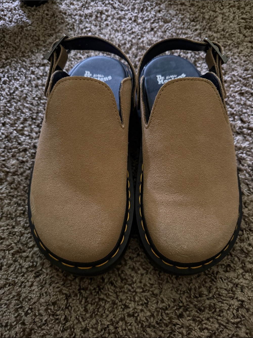 Dr. Martens Tan Suede Backstrap Clog Sandals